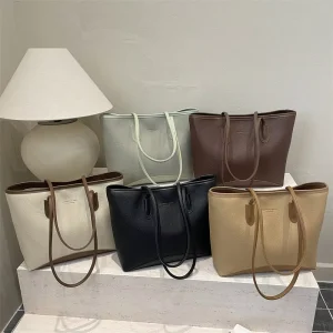 Versatile Simple Large Capacity PU Tote Bag New Fashionable Shoulder Bag Stylish Practical for Shopping Medium Size