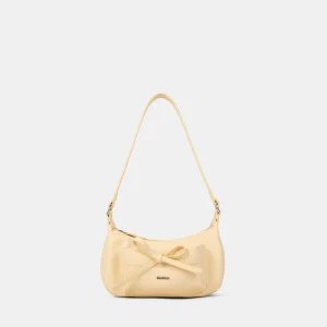 Vintage Bowknot PU Shoulder Bag for Women European American Style Macaron Yellow Handbag