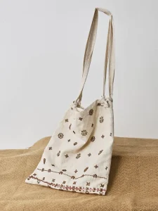Vintage Canvas Bag Large Capacity Single Shoulder Linen Canvas Bag Heavy duty Embroidered Bead Linen Handbag