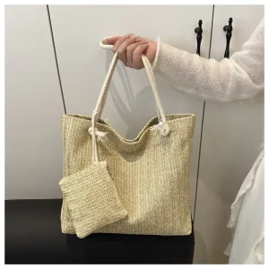 Vintage Cross Border Fashion Large Capacity Casual Tote Bag Trendy Single Shoulder Armpit Straw Woven Zipper for Women