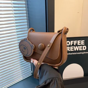 Vintage Fashion Cross Body Bags Messenger Tote Shoulder Bag PU Leather Casual Women’s Small Square Single Polyester Handbag