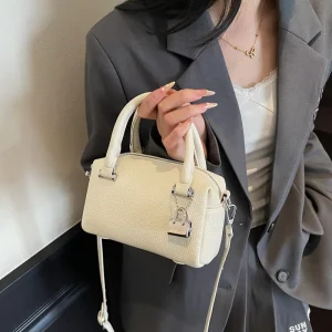 Vintage Mini Bowling Bag Style Handbag Pebbled PU Leather Top Handle Bag Versatile Crossbody Bag for Everyday Outfits