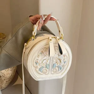 Vintage Modern Floral Embroidery Crossbody Bag Traditional Chinese Top Handle Satchel Purse Women Waterproof Daily Party Use