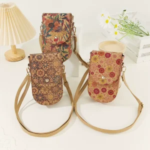 Vintage Natural Cork Crossbody Phone Bag Elegant All Match Women Portable Single Shoulder Purse Fashion Daily Use Cork Handbag