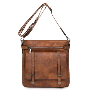 Vintage Square Shoulder Bag Retro Brown PU Leather Crossbody Bags for Women Fashionable Messenger Bag with Removable Woven Strap