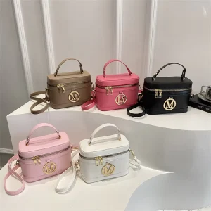Vintage Trendy Fashion PU Crossbody Bag Stylish Letter Design Single Shoulder Zipper Closure Casual Handheld Bucket Bag