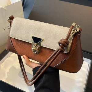Vintage Western-Style Fashion High-End PU Single Strap Cover Closure Shoulder Messenger Bag PU Leather Lined Underarm Bag