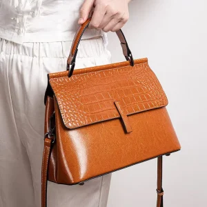 Vintage Women’s Famous Designer Brand Genuine Leather Crocodile Print Cover Double Shoulder Strap Luxury Handbag