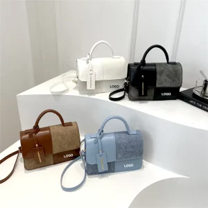Vintage Women’s Geometric Pattern PU Crossbody Bag with Polyester Lining and Chains Small Messenger Shoulder Bag