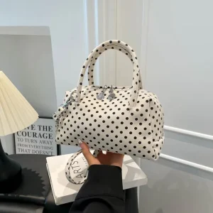Vintage and Simple Polka Dot Design Women’s Daily Shopping Handbag with a Crossbody Strap