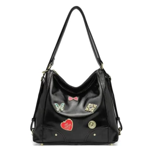 Vintage style Black Soft Shoulder Bag Elegant Badge Crossbody Bag Laid back Dumpling shaped Tote Bag Women’s Handbag