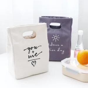 Washable Insulated Lunch Bag for Adults and Children Square Canvas Carrying for Work and School Kitchen Use Made of Cloth