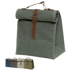 Waterproof Canvas Rolltop Insulated Lunch Box Reusable Thermal Lunch Bag Foldable Lunch Bags Tote