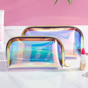Waterproof Custom Transparent TPU Zipper Cosmetic Bag Holographic Ziplock Rainbow Bag Clear Makeup Brush Set Bag