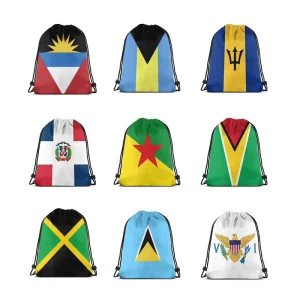 Waterproof Drawstring Backpack 210D Polyester Caribbean Flag Drawstring Bag Custom Logo Draw String Bag
