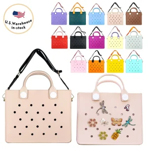Waterproof EVA Punching Women’s Daily Tote Bag with Shoulder Strap Modern Perforated Design Summer Vibes Tote Bags for Women