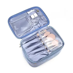 Waterproof Flannel Cosmetic Bag Dust Proof Blue Travel Makeup Tools