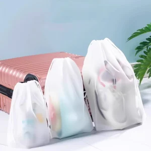 Waterproof Frosted PE Shoe Bags Drawstring Travel Storage Pouches for Shoes & Clothes