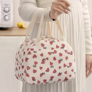 Waterproof Insulated Zipper Closure Corduroy Pattern Thermal Food for School Office Picnic Portable Tote Lunch Bag