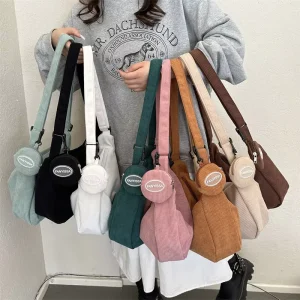Waterproof Polyester Corduroy Crossbody Bag Women’s Textured Casual Small Tote Bag Shoulder Handbag For Unisex Daily