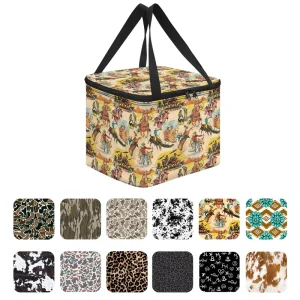 Western Camo Leopard Cow Print Portable Simple Insulated Lunch Bag Picnic Bag