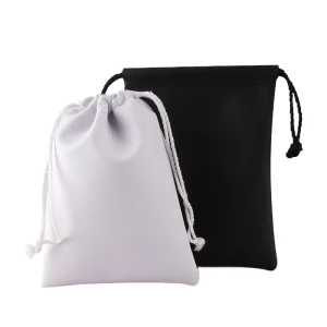 White Black Drawstring Pouch PU Leather Jewelry Packaging Gift Customizable Size