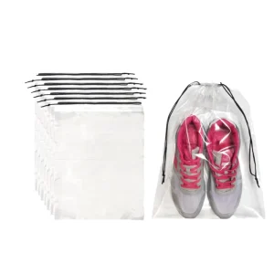 White PE Material Waterproof Soft Rope Backpack Drawstring Shoe Bag with Screen Printing