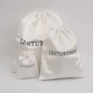 White Satin Drawstring Bag Wedding Gift Bag Jewelry Cosmetic Bags With Logo Printed Jewelry Pouch