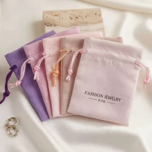 White Small Suede Jewelry Bag Luxury High End Necklace Earring Ring Storage Suede Drawstring Jewelry Pouch