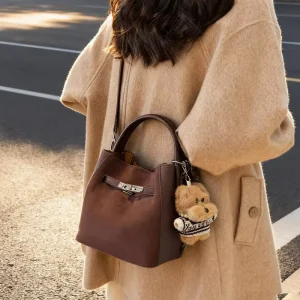 Winter Crossbody Bag Women Single Strap New Korean Niche High End PU Zip Patchwork Medium Bucket Bag Street