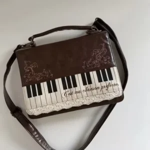 Winter New Fashion Color Contrast Small Square Zipper Closure Polyester Crossbody Handbag for Women Piano Note Design