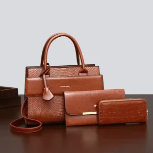 Winter New Three Piece Set PU Shoulder Bag set with Car Stitching Zipper Closure Crocodile Pattern Single Strap Size