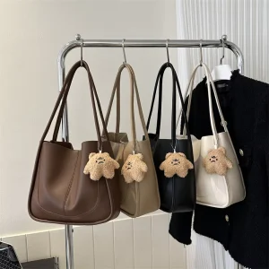 Winter Retro Casual Single Shoulder Tote Bag Large Capacity Zipper Closure Waterproof Polyester Lining