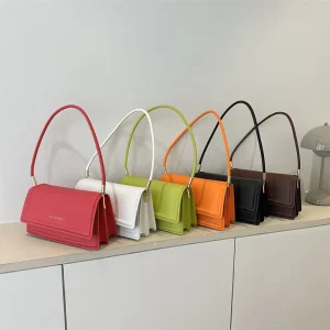Woman Multi-color Solid Candy Colors PU Zip Single Sling Bag Leather Square Flap Handbag