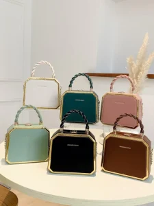 Women Box Bag Fashion PU Leather Chain Crossbody Bag Elegant Small Square Handbag Lady Shoulder Purse