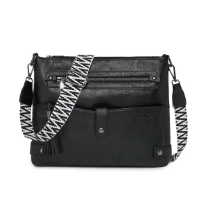 Women Crossbody Bag with Tassel Guitar Strap Handbag PU Leather Shoulder Messenger Bag