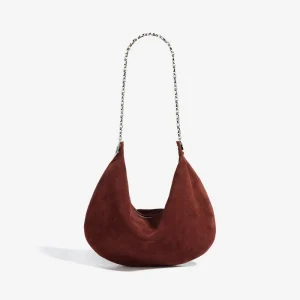 Women Fashion Frosted Leather Chain Crossbody Bag Portable Underarm Clutch Shoulder Bag Zipper Closure