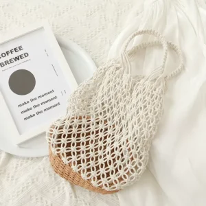 Women Hand Woven Crochet Summer Beach Bag Handmade Woven Bohemian Tote Shoulder Bag