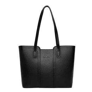Women Lady Fashion Large Capacity Two-Tone Black Tote Bag PU Leather Zipper Closure Shoulder Handbag Work Office Travel OEM