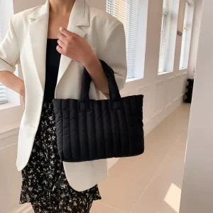Women Large Capacity Streetwear Handbag Polyester Cotton Padded Zipper Closure Casual Summer Daily Shoulder Tote Bag