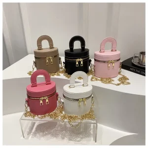 Women Mini Crossbody Bucket PU Leather Bag Fashionable Beautiful Zipper Closure Handbag Casual Shoulder Cute Bags