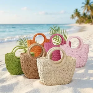 Women Mini Straw Shoulder Bag Small Rattan Woven Summer Beach TOP Handle Crossbody Handbag Casual Clutch Purse