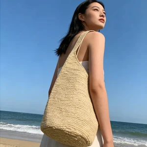 Women Raffia Handbag Handmade Woven Raffia Bag Summer Beach Straw HandBag