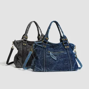 Women Retro Denim Handbags Large-capacity Single-shoulder Crossbody Bag with Removable Strap for Daily Use