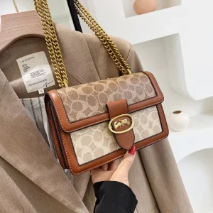 Women Retro PU Leather Small Square Crossbody Bag Single Strap Fashion Chain Zipper Closure