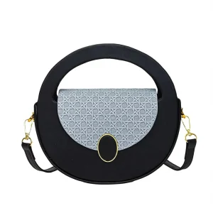 Women Round Circle Bag Two Tone Embossed Flap Saddle Bag Ring Handle Crossbody OEM Custom PU Leather