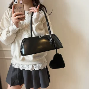 Women Shoulder Bag Shell Design PU Leather Underarm Purse with Heart Charm Casual Handbags