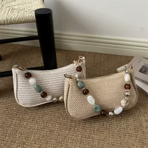 Women Straw Woven Shoulder Bag Summer Beach Crossbody Handbag Casual Purse