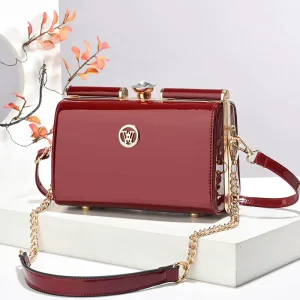 Women Summer Fashion Stylish Lacquer Finish Shiny Diamond encrusted Lock Pillow Type New Model Daily PU Crossbody Shoulder