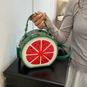 Women Summer Girl Soft Cute Watermelon Fruit Bag Creative Shoulder Crossbody Single Zipper Small